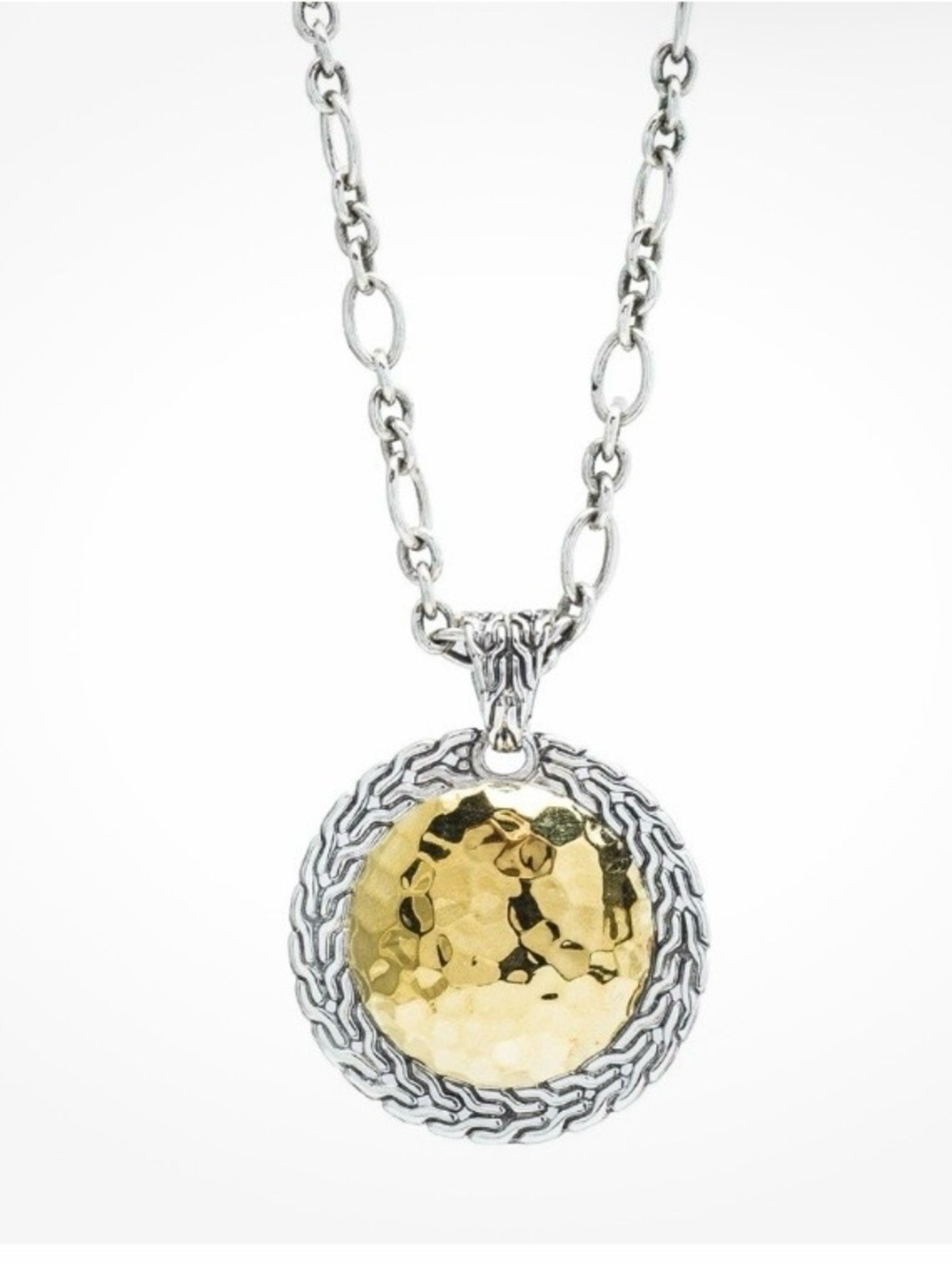 John Hardy 18K Yellow Gold Sterling Silver Palu Round
Hammered Pendant Necklace